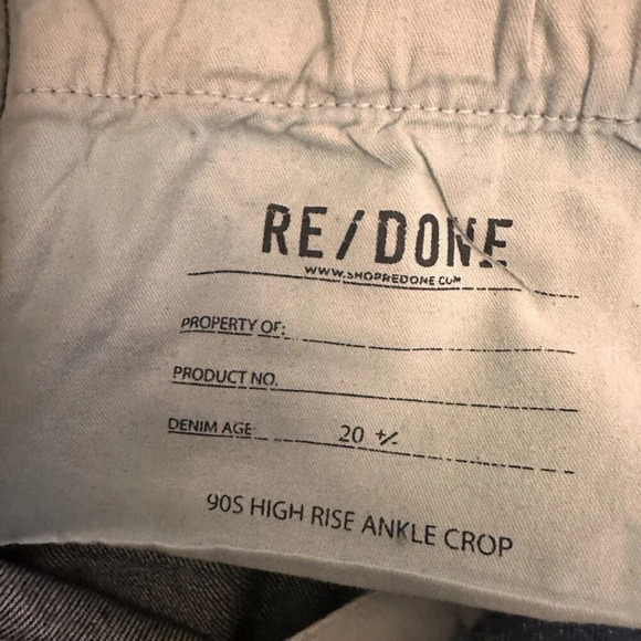 Re/Done Jeans 90s High Rise Ankle Crop Button Fly Raw Hems - Picture 8 of 11
